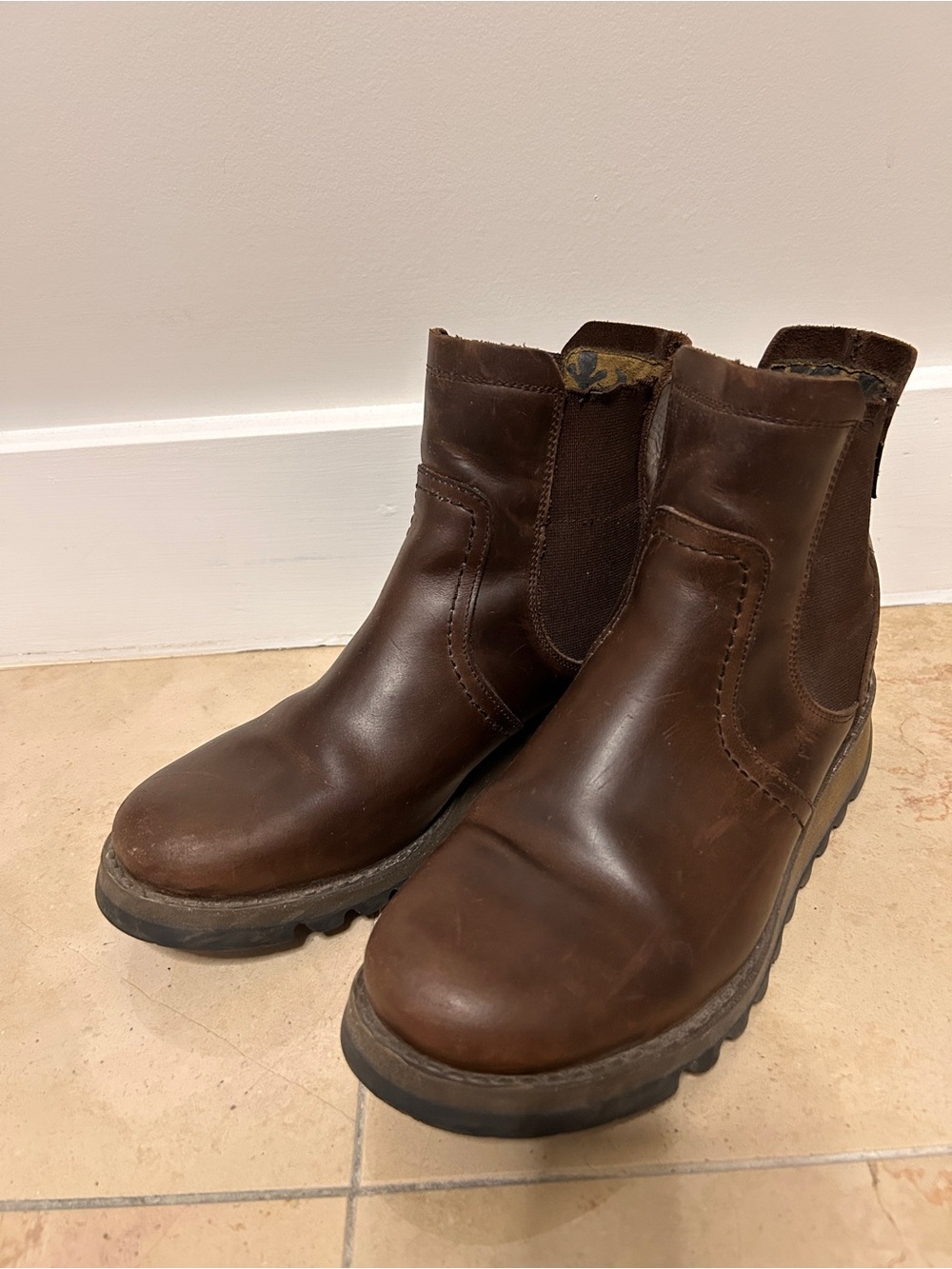 Fly London "SCON058FLY" Goretex Camel Wedge Chelsea Boots *FREEPOST* Size 7.5